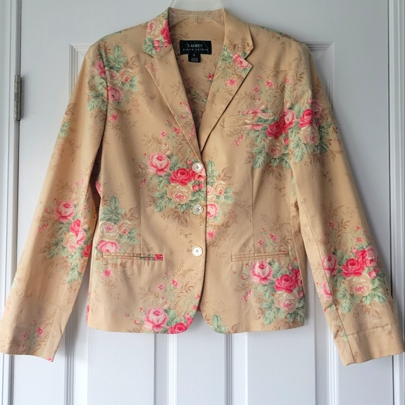 Ralph Lauren Jackets & Blazers - Vintage Sleek Ralph Lauren Khaki Beige Floral Blazer Size: 12